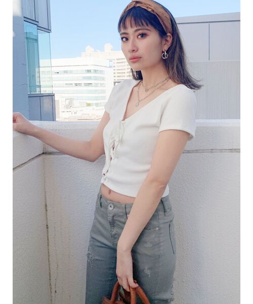 GYDA(ジェイダ)の「ワッフル2WAYスピンドルTシャツ(Tシャツ/カットソー・レディース・オフホワイト/ブラック/ベージュ・FREE)」の16枚目の写真