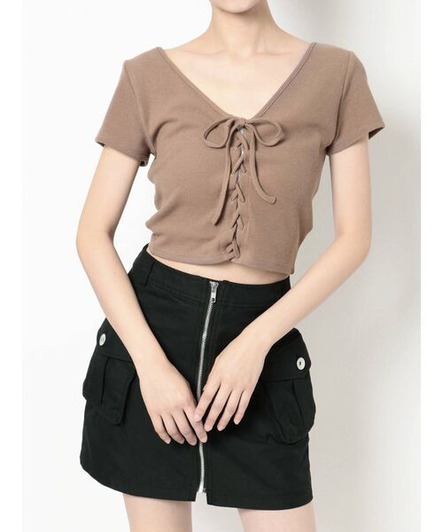 GYDA(ジェイダ)の「ワッフル2WAYスピンドルTシャツ(Tシャツ/カットソー・レディース・オフホワイト/ブラック/ベージュ・FREE)」の8枚目の写真