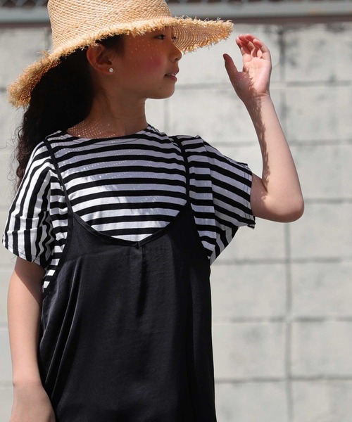 antiqua（アンティカ）の「軽やかに揺れる♪サテンキャミワンピース（ワンピース・キッズ・グリーン/ブラック/ブルー・5/3/6/4）」の4枚目の写真