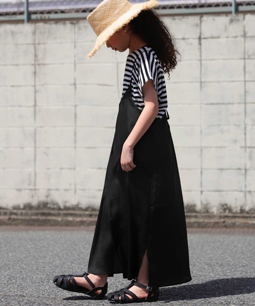 antiqua（アンティカ）の「軽やかに揺れる♪サテンキャミワンピース（ワンピース・キッズ・グリーン/ブラック/ブルー・5/3/6/4）」の16枚目の写真