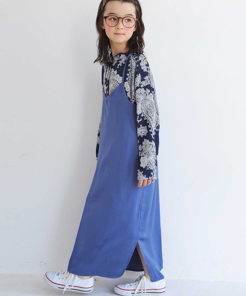 antiqua（アンティカ）の「軽やかに揺れる♪サテンキャミワンピース（ワンピース・キッズ・グリーン/ブラック/ブルー・5/3/6/4）」の14枚目の写真