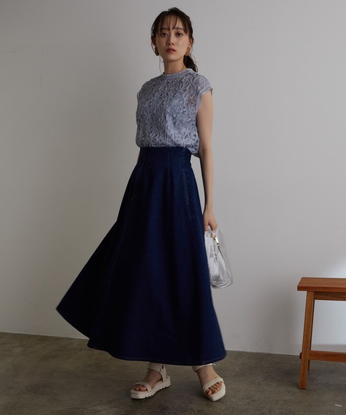 vis-`a-vis（ビサビ）の「デニム&チノハイウエストフレアースカート（デニムスカート・レディース・ベージュ/ホワイト系その他/ブルー系その他4・S/M）」の9枚目の写真