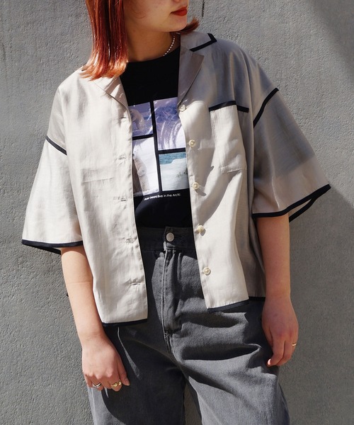 179/WG（イチナナキュウダブルジー）の「パイピングシアーシャツ（シャツ/ブラウス・レディース・ベージュ/ブラック/グリーン・MEDIUM）」の13枚目の写真