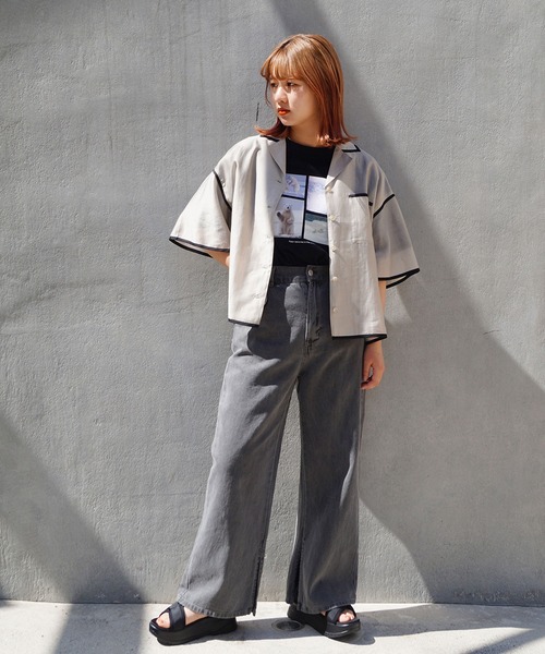 179/WG（イチナナキュウダブルジー）の「パイピングシアーシャツ（シャツ/ブラウス・レディース・ベージュ/ブラック/グリーン・MEDIUM）」の14枚目の写真