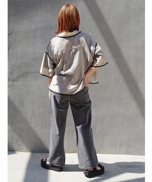 179/WG（イチナナキュウダブルジー）の「パイピングシアーシャツ（シャツ/ブラウス・レディース・ベージュ/ブラック/グリーン・MEDIUM）」の15枚目の写真