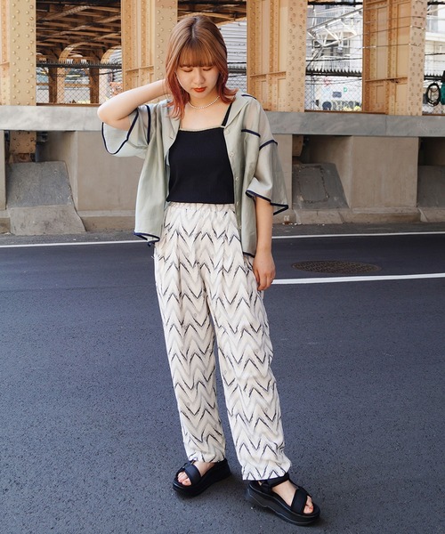 179/WG（イチナナキュウダブルジー）の「パイピングシアーシャツ（シャツ/ブラウス・レディース・ベージュ/ブラック/グリーン・MEDIUM）」の17枚目の写真