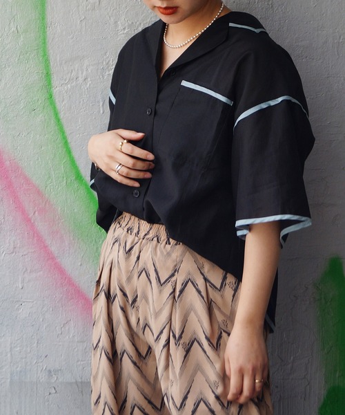 179/WG（イチナナキュウダブルジー）の「パイピングシアーシャツ（シャツ/ブラウス・レディース・ベージュ/ブラック/グリーン・MEDIUM）」の18枚目の写真