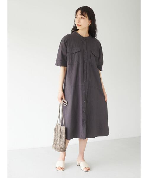 Green　Parks（グリーンパークス）の「ベルギーリネンブレンド　両ポケットワンピ＊（ワンピース・レディース・チャコールグレー/ベージュ/グリーン・FREE）」の13枚目の写真