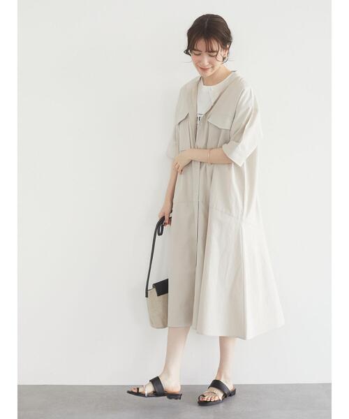 Green　Parks（グリーンパークス）の「ベルギーリネンブレンド　両ポケットワンピ＊（ワンピース・レディース・チャコールグレー/ベージュ/グリーン・FREE）」の14枚目の写真