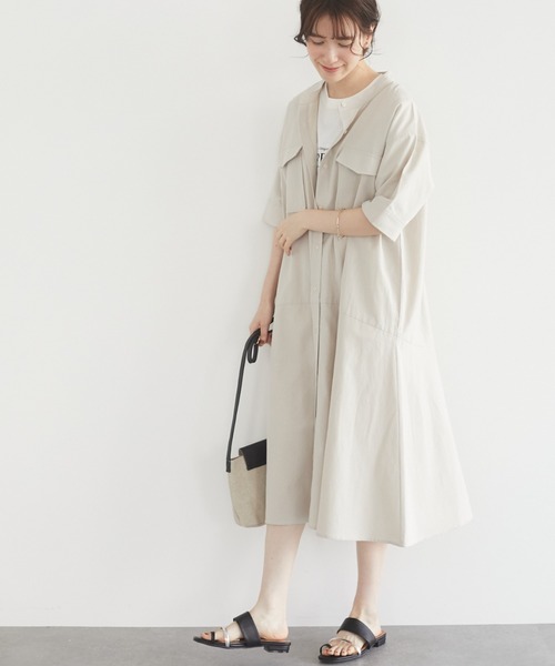 Green　Parks（グリーンパークス）の「ベルギーリネンブレンド　両ポケットワンピ＊（ワンピース・レディース・チャコールグレー/ベージュ/グリーン・FREE）」の2枚目の写真