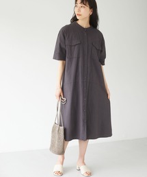 ベルギーリネンブレンド　両ポケットワンピ＊