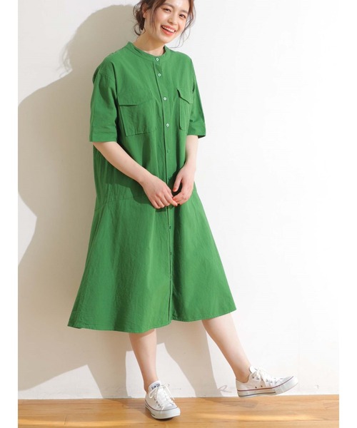 Green　Parks（グリーンパークス）の「ベルギーリネンブレンド　両ポケットワンピ＊（ワンピース・レディース・チャコールグレー/ベージュ/グリーン・FREE）」の3枚目の写真