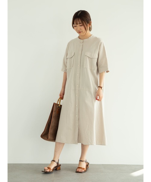 Green　Parks（グリーンパークス）の「ベルギーリネンブレンド　両ポケットワンピ＊（ワンピース・レディース・チャコールグレー/ベージュ/グリーン・FREE）」の8枚目の写真
