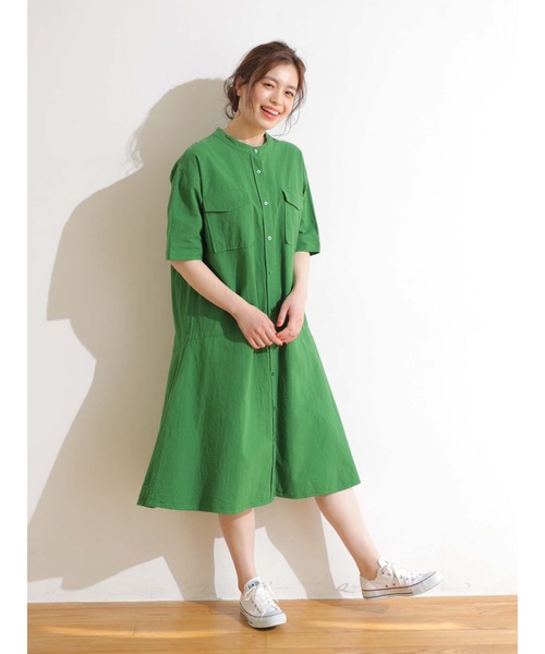 Green　Parks（グリーンパークス）の「ベルギーリネンブレンド　両ポケットワンピ＊（ワンピース・レディース・チャコールグレー/ベージュ/グリーン・FREE）」の10枚目の写真