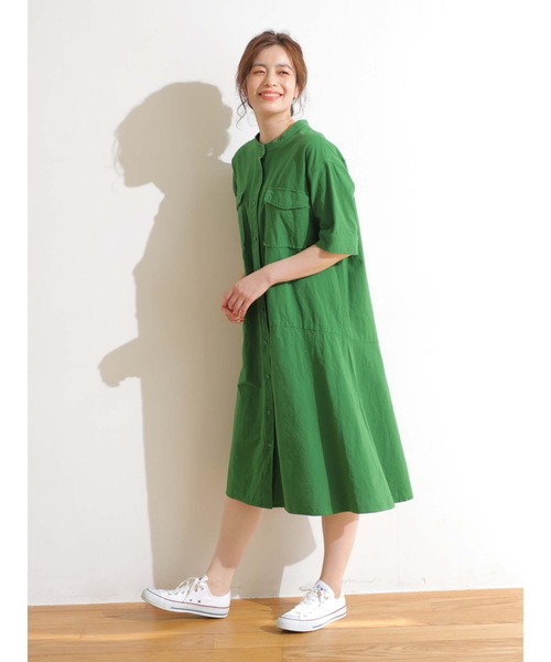 Green　Parks（グリーンパークス）の「ベルギーリネンブレンド　両ポケットワンピ＊（ワンピース・レディース・チャコールグレー/ベージュ/グリーン・FREE）」の12枚目の写真