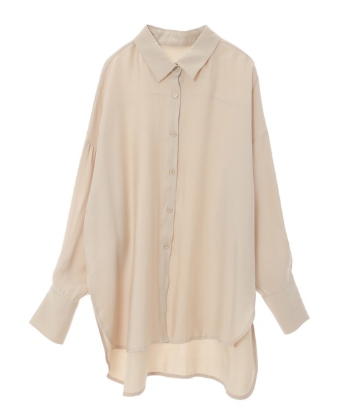 fifth calin（フィフスカラン）の「シャイニー前後差オーバーサイズシャツ（シャツ/ブラウス・レディース・ベージュ/ネイビー・MEDIUM）」の3枚目の写真