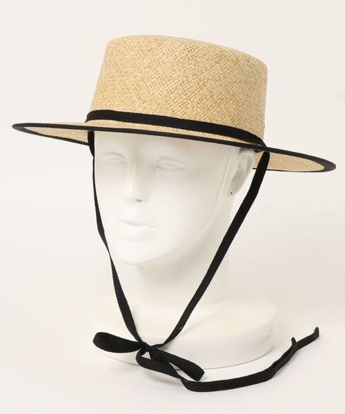 natural couture（ナチュラルクチュール）の「ロングリボンペーパー織りカンカンハット（ハット・レディース・ベージュ/ブラック・FREE）」の2枚目の写真