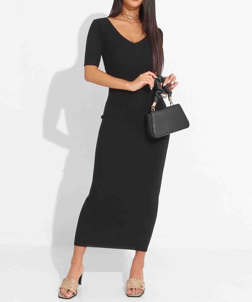 LATINA(ラティーナ)の「半袖ソフトタッチリブワンピース(ワンピース・レディース・ブラック/グレイッシュベージュ・FREE)」の2枚目の写真