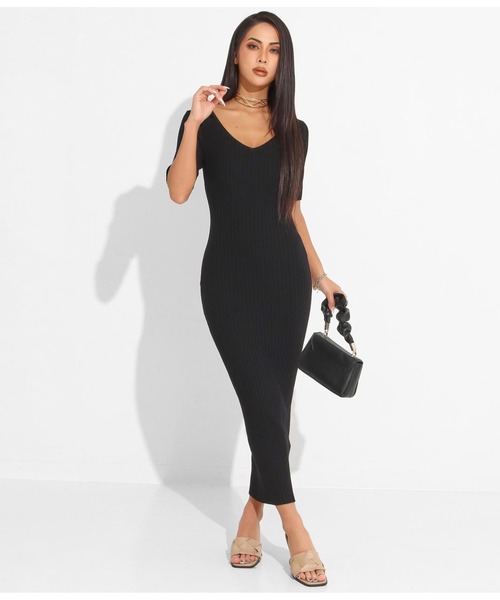 LATINA(ラティーナ)の「半袖ソフトタッチリブワンピース(ワンピース・レディース・ブラック/グレイッシュベージュ・FREE)」の5枚目の写真