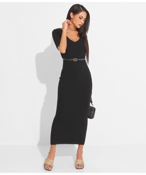 LATINA(ラティーナ)の「半袖ソフトタッチリブワンピース(ワンピース・レディース・ブラック/グレイッシュベージュ・FREE)」の4枚目の写真