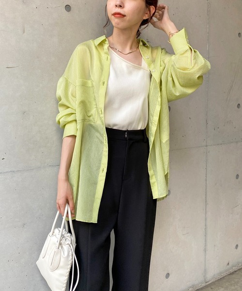 CAPRICIEUX LE'MAGE(カプリシューレマージュ)の「シアーストライプシャツ(シャツ/ブラウス・レディース・ベージュ/ピンク/ブルー/グリーン・FREE)」の3枚目の写真