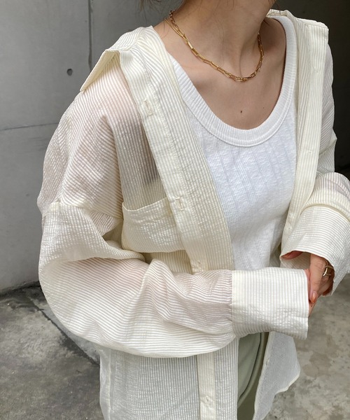 CAPRICIEUX LE'MAGE(カプリシューレマージュ)の「シアーストライプシャツ(シャツ/ブラウス・レディース・ベージュ/ピンク/ブルー/グリーン・FREE)」の19枚目の写真