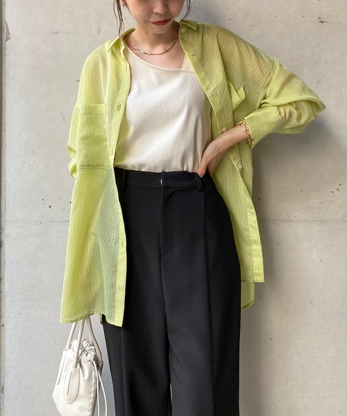 CAPRICIEUX LE'MAGE(カプリシューレマージュ)の「シアーストライプシャツ(シャツ/ブラウス・レディース・ベージュ/ピンク/ブルー/グリーン・FREE)」の7枚目の写真