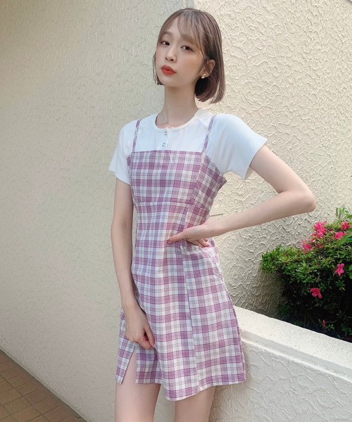 Voyage titty&Co.PETIT（ボヤージュティティアンドコープチ）の「【Voyage titty&Co.】チェックキャミワンピース（ワンピース・レディース・パープル/グリーン・FREE）」の4枚目の写真