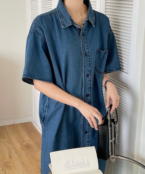 fd style（エフディ スタイル）の「[FD]エイジングデニムワイルドロングシャツ（シャツワンピース・レディース・ブルー系その他・FREE）」の3枚目の写真