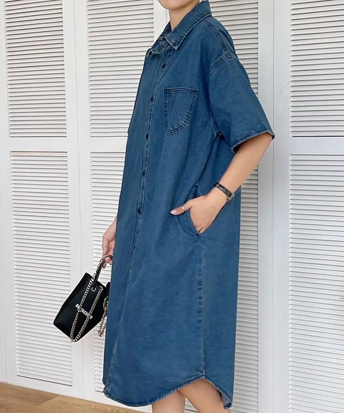fd style（エフディ スタイル）の「[FD]エイジングデニムワイルドロングシャツ（シャツワンピース・レディース・ブルー系その他・FREE）」の8枚目の写真