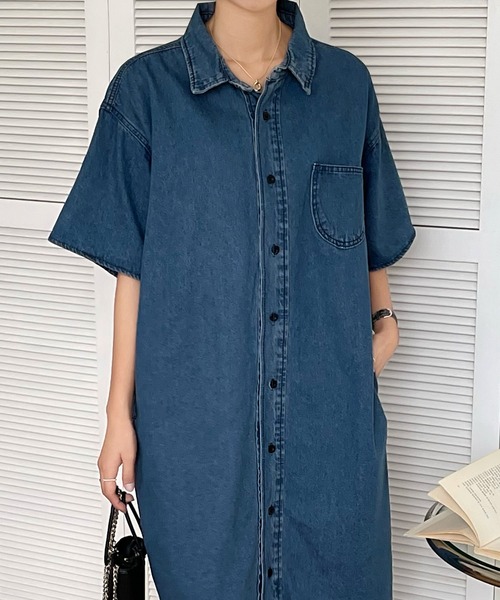 fd style（エフディ スタイル）の「[FD]エイジングデニムワイルドロングシャツ（シャツワンピース・レディース・ブルー系その他・FREE）」の4枚目の写真