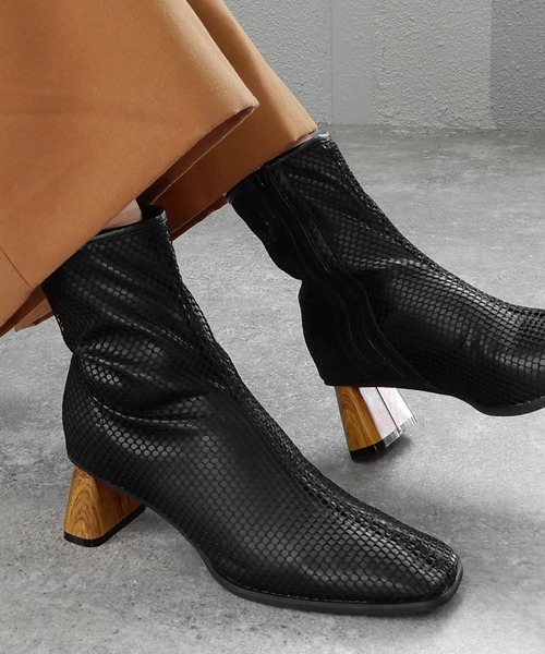 minia(ミニア)の「レイヤードメッシュブーツ/ショートブーツ ◆(ブーツ・レディース・ブラック/ベージュ・LL/S/M/L)」の5枚目の写真