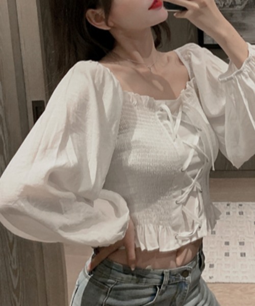 yuue' ( wear )(ユーイ)の「スクエアネック ロングスリーブシャツブラウス(シャツ/ブラウス・レディース・ホワイト/ブラック/ベビーピンク・FREE)」の9枚目の写真