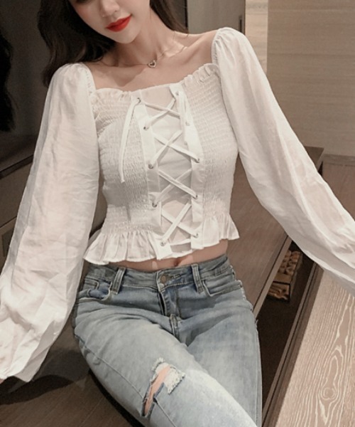 yuue' ( wear )(ユーイ)の「スクエアネック ロングスリーブシャツブラウス(シャツ/ブラウス・レディース・ホワイト/ブラック/ベビーピンク・FREE)」の4枚目の写真