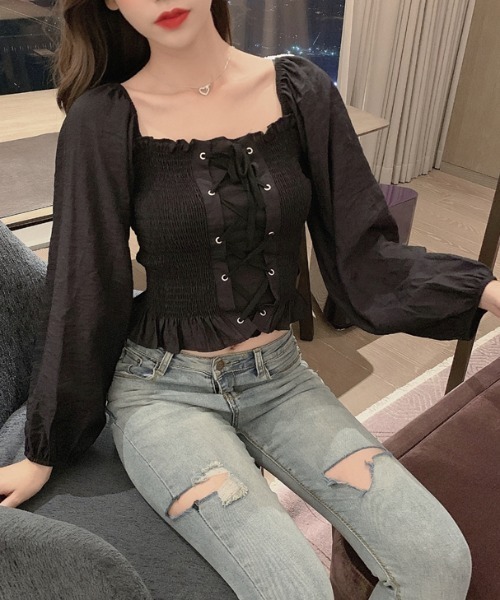 yuue' ( wear )(ユーイ)の「スクエアネック ロングスリーブシャツブラウス(シャツ/ブラウス・レディース・ホワイト/ブラック/ベビーピンク・FREE)」の10枚目の写真