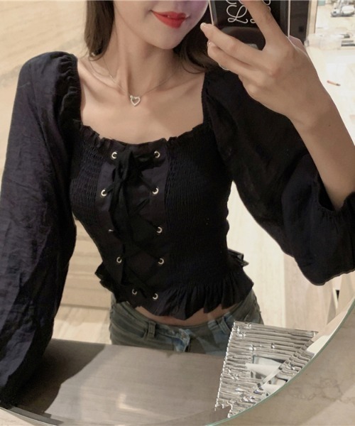 yuue' ( wear )(ユーイ)の「スクエアネック ロングスリーブシャツブラウス(シャツ/ブラウス・レディース・ホワイト/ブラック/ベビーピンク・FREE)」の5枚目の写真