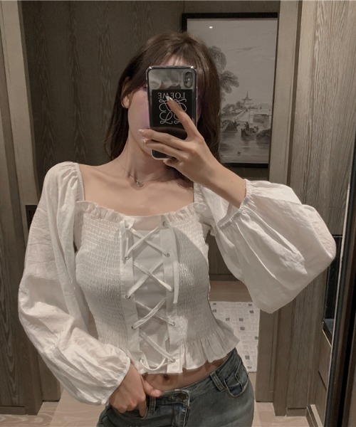 yuue' ( wear )(ユーイ)の「スクエアネック ロングスリーブシャツブラウス(シャツ/ブラウス・レディース・ホワイト/ブラック/ベビーピンク・FREE)」の11枚目の写真