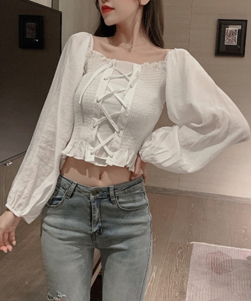 yuue' ( wear )(ユーイ)の「スクエアネック ロングスリーブシャツブラウス(シャツ/ブラウス・レディース・ホワイト/ブラック/ベビーピンク・FREE)」の16枚目の写真