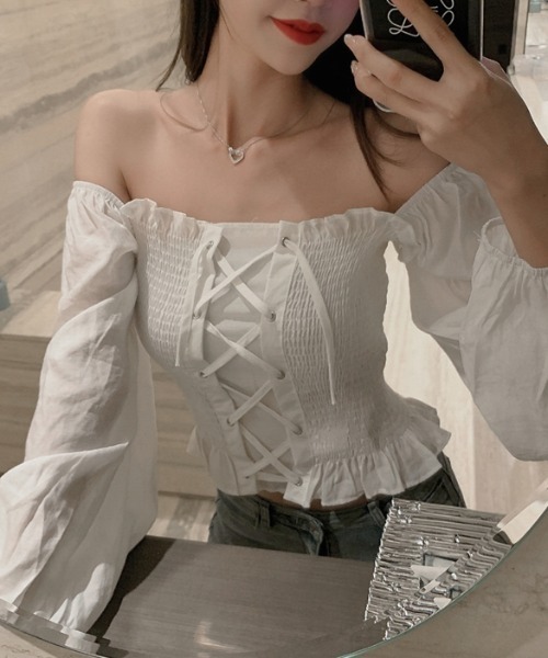 yuue' ( wear )(ユーイ)の「スクエアネック ロングスリーブシャツブラウス(シャツ/ブラウス・レディース・ホワイト/ブラック/ベビーピンク・FREE)」の12枚目の写真