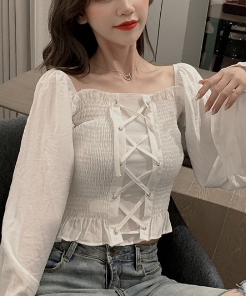 yuue' ( wear )(ユーイ)の「スクエアネック ロングスリーブシャツブラウス(シャツ/ブラウス・レディース・ホワイト/ブラック/ベビーピンク・FREE)」の7枚目の写真