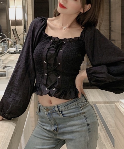 yuue' ( wear )(ユーイ)の「スクエアネック ロングスリーブシャツブラウス(シャツ/ブラウス・レディース・ホワイト/ブラック/ベビーピンク・FREE)」の18枚目の写真