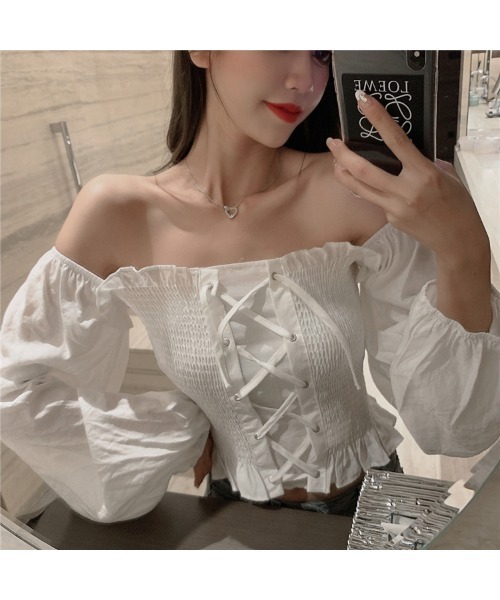 yuue' ( wear )(ユーイ)の「スクエアネック ロングスリーブシャツブラウス(シャツ/ブラウス・レディース・ホワイト/ブラック/ベビーピンク・FREE)」の8枚目の写真