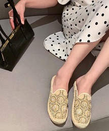 ストーンビジュー刺繍ジュートフラットサンダル