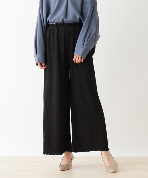 SHOO・LA・RUE(シューラルー)の「◆シャーリングサッカーワイドパンツ(その他パンツ・レディース・ピンク系/ブラック/ダークブラウン・00)」の1枚目の写真