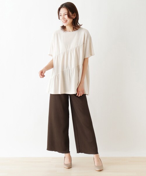 SHOO・LA・RUE(シューラルー)の「◆シャーリングサッカーワイドパンツ(その他パンツ・レディース・ピンク系/ブラック/ダークブラウン・00)」の10枚目の写真