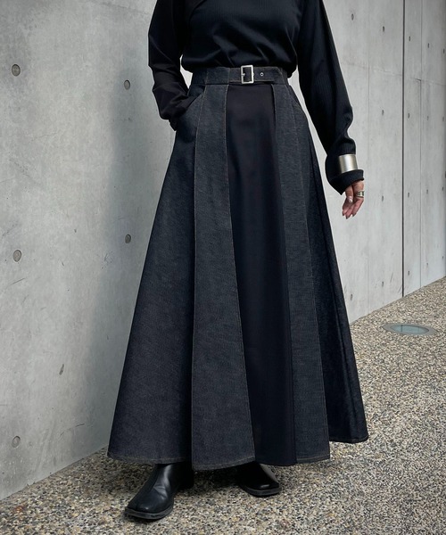 &g'aime（アンジェム）の「【&g’aime】デニムレイヤードスカート（デニムスカート・レディース・ライトグレー/ブラック/カーキ・FREE）」の3枚目の写真