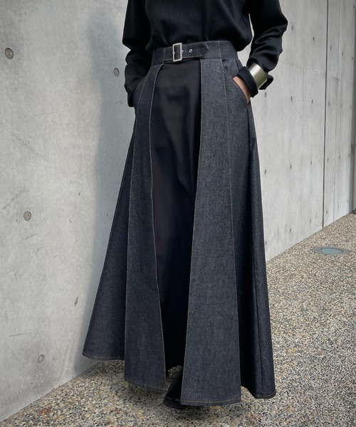 &g'aime（アンジェム）の「【&g’aime】デニムレイヤードスカート（デニムスカート・レディース・ライトグレー/ブラック/カーキ・FREE）」の4枚目の写真