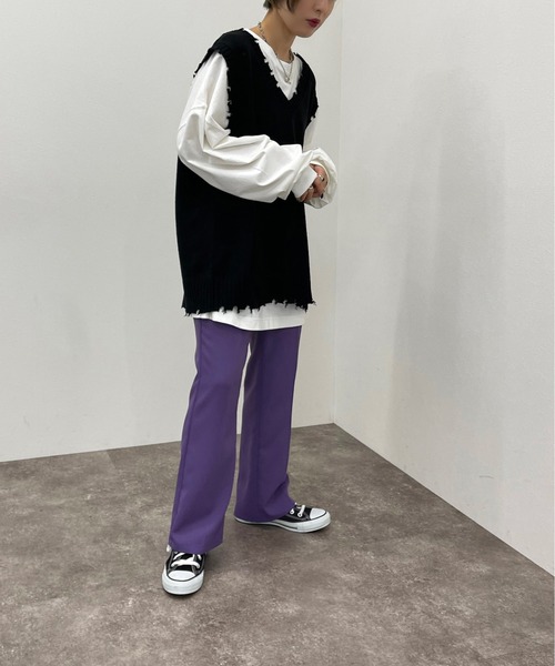 apres jour mignon(アプレジュールミニョン)の「Vダメージニットベスト【ZOZOTOWN限定アイテム】(ベスト・レディース・オレンジ/アイボリー/ダークグリーン/ブラック・X-LARGE/フリー)」の13枚目の写真