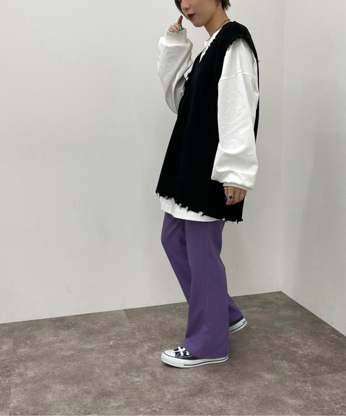 apres jour mignon(アプレジュールミニョン)の「Vダメージニットベスト【ZOZOTOWN限定アイテム】(ベスト・レディース・オレンジ/アイボリー/ダークグリーン/ブラック・X-LARGE/フリー)」の14枚目の写真