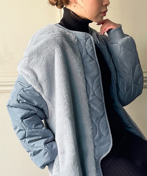 JUNOAH(ジュノア)の「ファー切替キルティングコート(その他アウター・レディース・ブラック/ダークグリーン/ブルー/アイボリー/モカ・MEDIUM/LARGE/X-LARGE)」の14枚目の写真